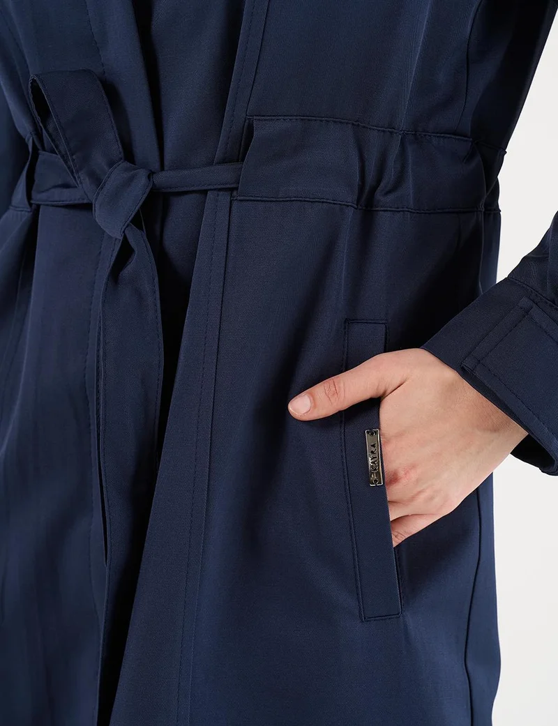 Kayra Buttoned Raglan Sleeve Overcoat Dark Navy