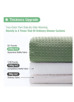Excefore Sage Green Shower Curtain - Waffle Textured Heavy Duty Thick Fabric Shower Curtains for Bathroom, 256GSM Luxury Weighted Polyester Cloth Bath Curtain Set with 12 Plastic Hooks, 72Wx72H  - Image 3