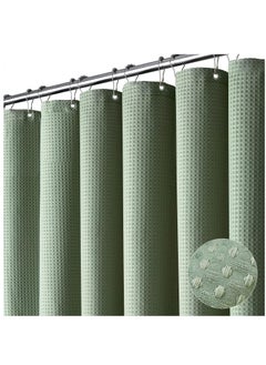 Excefore Sage Green Shower Curtain - Waffle Textured Heavy Duty Thick Fabric Shower Curtains for Bathroom, 256GSM Luxury Weighted Polyester Cloth Bath Curtain Set with 12 Plastic Hooks, 72Wx72H  - Image 2