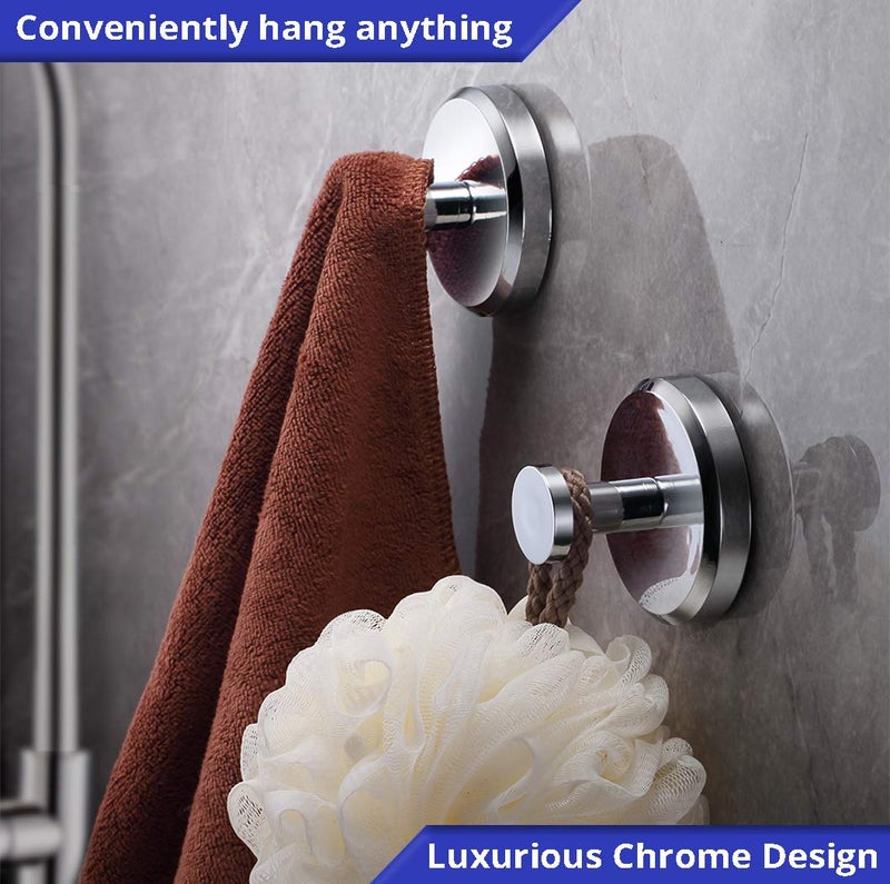 HOME SO Suction Cup Hooks for Shower  Bathroom  Kitchen  Glass Door  Mirror  Tile - Loofah  Towel  Coat  Bath Robe Hook Holder for Hanging up to 15 lbs - Waterproof & Rustproof  Chrome (2-Pack) - Image 3