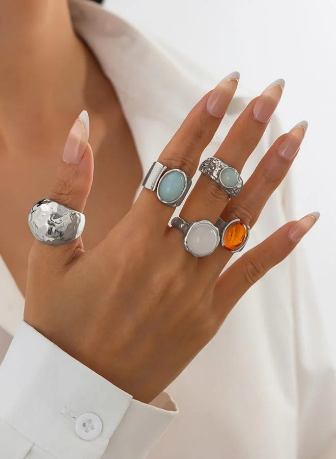 Take Two Take Two Set of 5 - Silver Tone Gemstone Ring