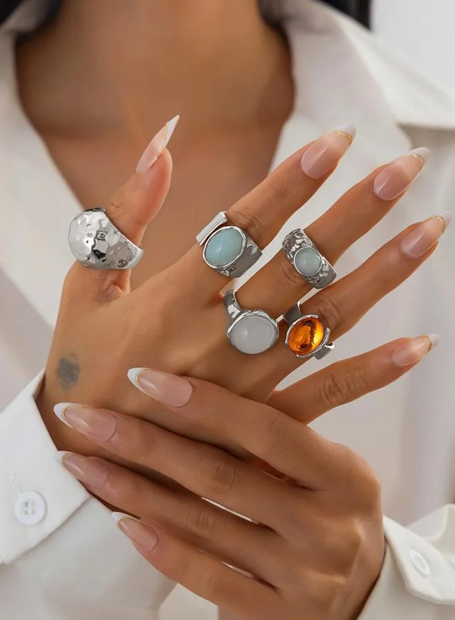 Take Two Take Two Set of 5 - Silver Tone Gemstone Ring
