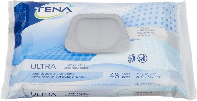 Tena Ultra Skin-Caring Washcloths, 8x12.5 in., Soft-Pack/48 wipes by TENA Odor resistant - Image 1