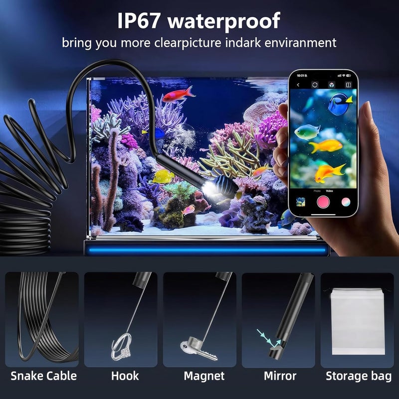 Endoscope Inspection Camera, 1920 HD Flexible Rigid Borescope with 8 LED Lights, Waterproof IP67 Drain Inspection Camera with Light for iPhone, iPad, Android Devices, and Tablets (16.4 Ft/5m) - Image 3