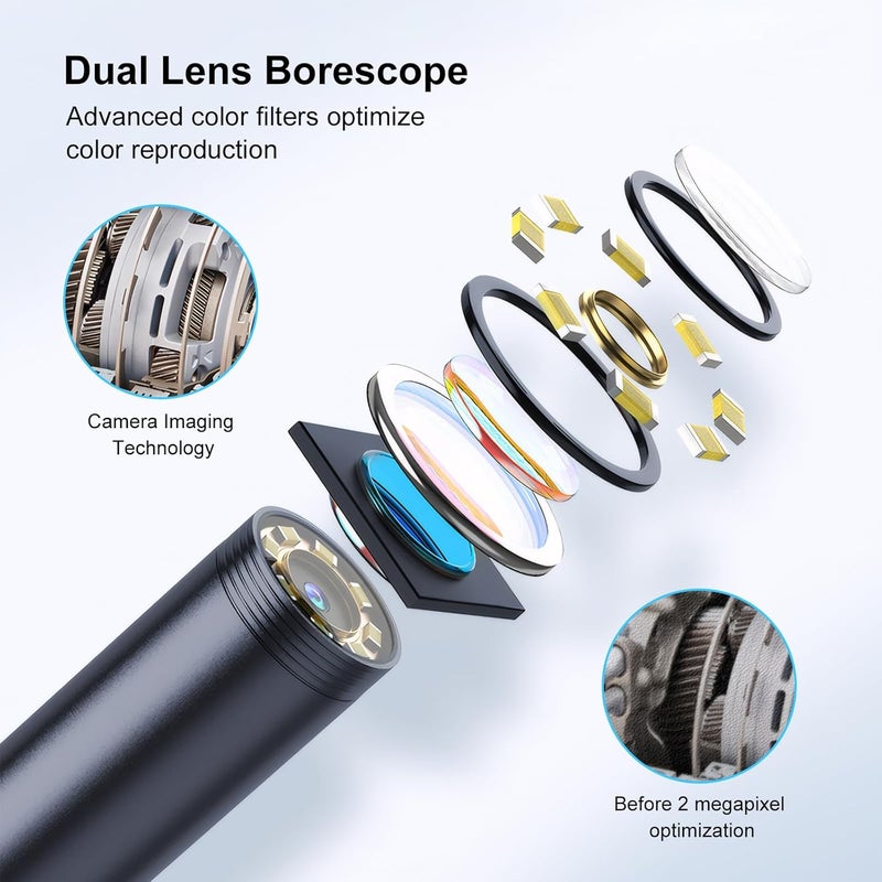 Endoscope Inspection Camera, 1920 HD Flexible Rigid Borescope with 8 LED Lights, Waterproof IP67 Drain Inspection Camera with Light for iPhone, iPad, Android Devices, and Tablets (16.4 Ft/5m) - Image 2