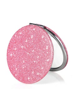Dynippy Compact Mirror Glitter Pu Leather Makeup Mirror For Purses Small Pocket Mirror Portable Hand Mirror Doublesided With 2 X 1X Magnification For Woman Mother Great Giftbling Pink  - Image 1