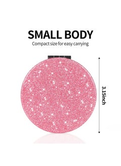 Dynippy Compact Mirror Glitter Pu Leather Makeup Mirror For Purses Small Pocket Mirror Portable Hand Mirror Doublesided With 2 X 1X Magnification For Woman Mother Great Giftbling Pink  - Image 3