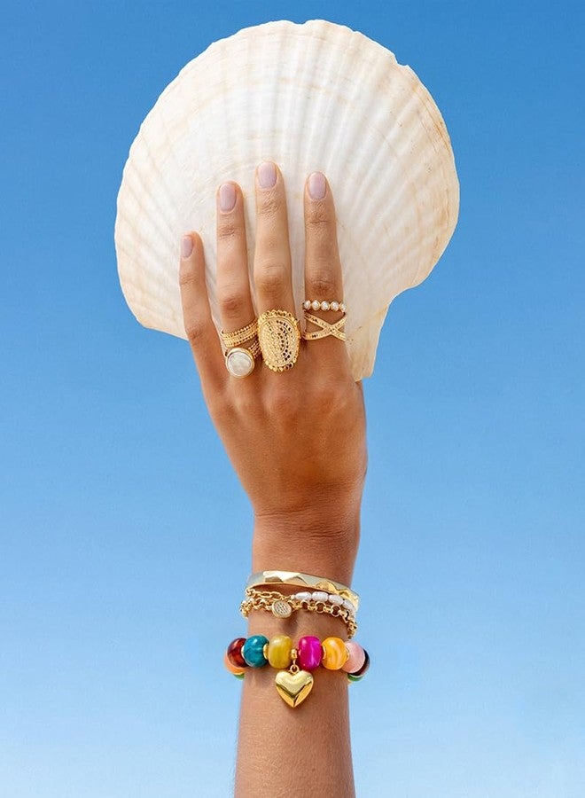 FAUTHENTICUTE Colorful Beaded Bracelets for Women Chunky Rainbow Resin Bead Strand With A Cute Gold Heart Charm Trendy Summer Beach Bracelet Boho Y2k Jewelry Gift - Image 3