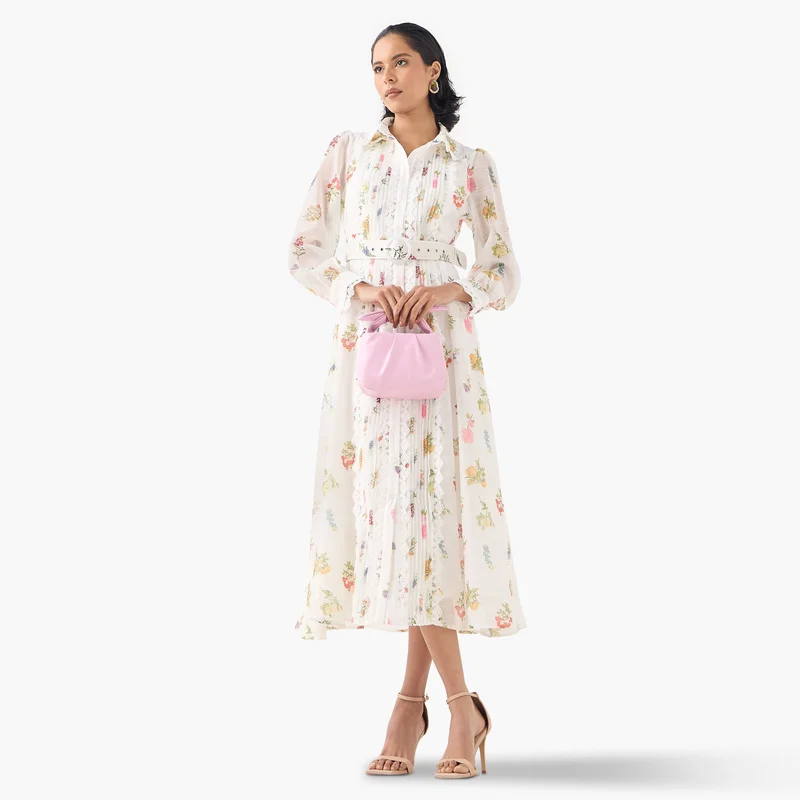 2Xtremz 2Xtremz Floral Print Midi Dress with Lace Detail