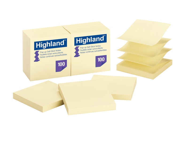 Highland Pop-up Sticky Notes, 3 x 3 Inches, Yellow, 12 Pack (6549-PUY) - Image 5