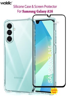 COMBO OFFER Samsung Galaxy A16 Case with Tempered Screen Protector | Designed for Samsung Galaxy A16 Case | Slim Flexible TPU Airbag Bumper Shock Absorption Rubber Soft Silicone Case Cover with Premium Tempered Glass Screen Protector Fit for Samsung Galaxy A16