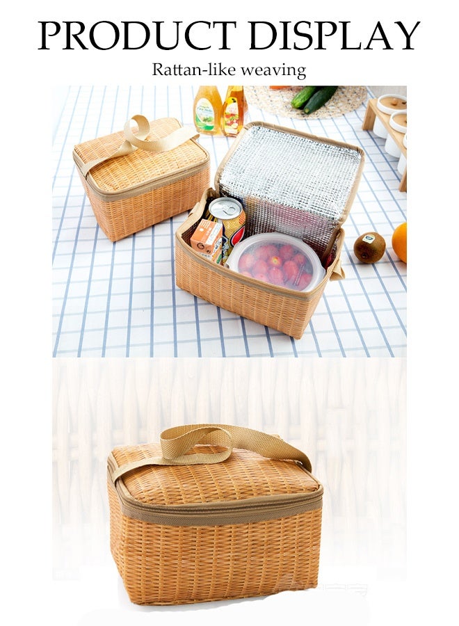 Rattan Lunch Tote Bag, Insulated Picnic Bag for Outdoor Camping, Multi Functional School Travel Leakproof, Convenient Zipper  - Image 4