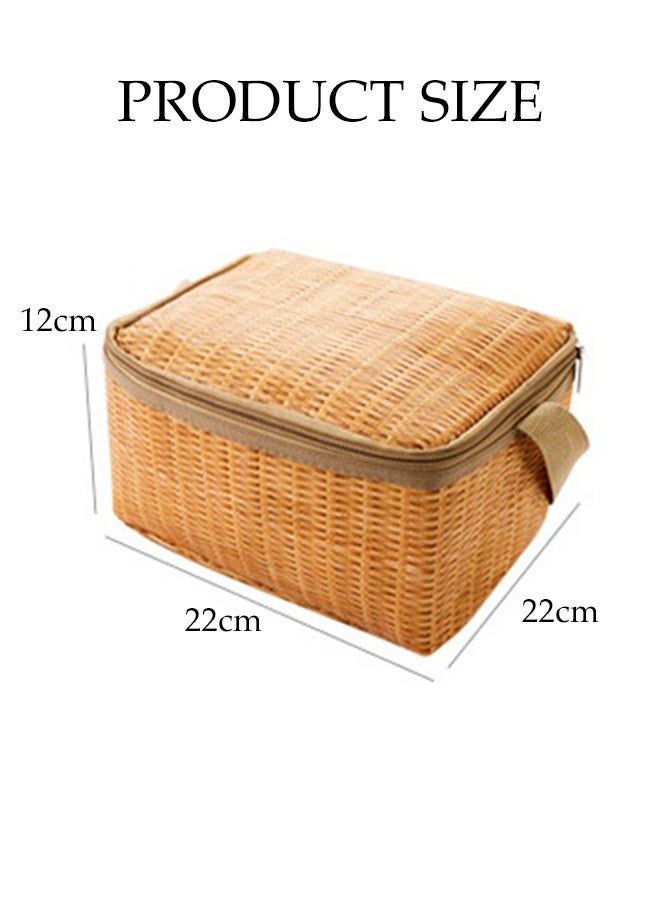 Rattan Lunch Tote Bag, Insulated Picnic Bag for Outdoor Camping, Multi Functional School Travel Leakproof, Convenient Zipper  - Image 2