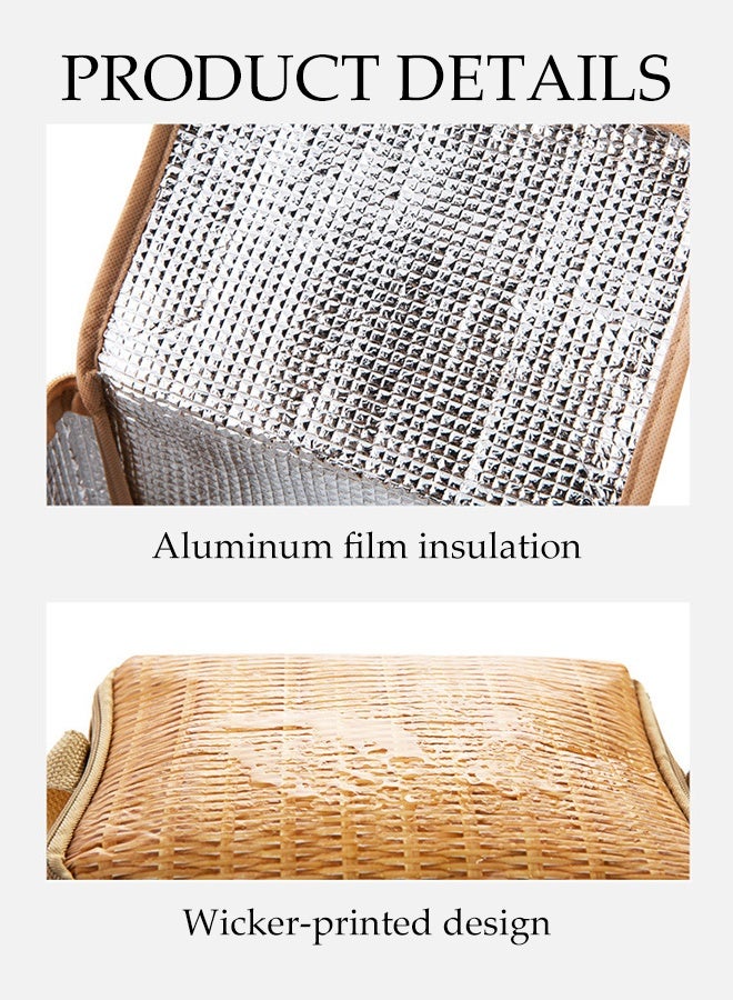 Rattan Lunch Tote Bag, Insulated Picnic Bag for Outdoor Camping, Multi Functional School Travel Leakproof, Convenient Zipper  - Image 3