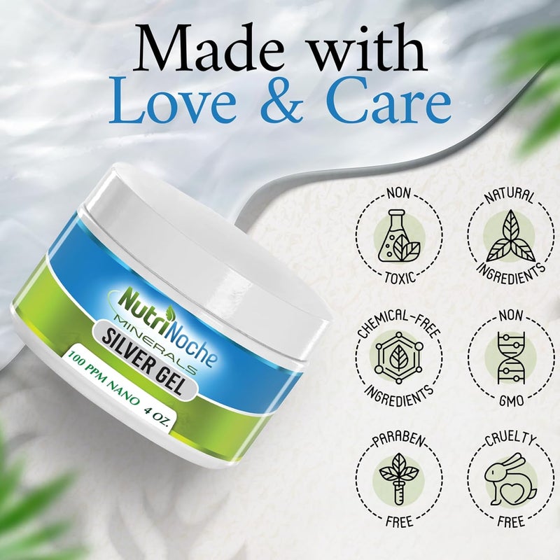 Nutrinoche Nano Silver Gel Advanced Colloidal Silver Skin Cream Wound Care First Aid Gel Soothing Topical Ointment for Burns Razor Burn and Sunburn Irritations Unscented 4 Oz Jar - Image 3