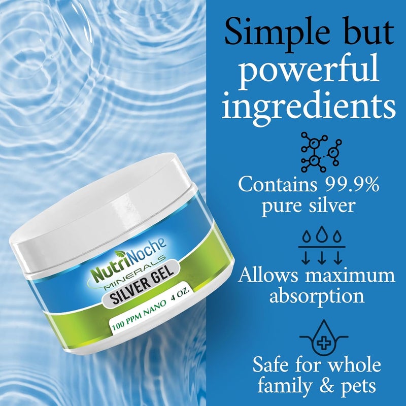 Nutrinoche Nano Silver Gel Advanced Colloidal Silver Skin Cream Wound Care First Aid Gel Soothing Topical Ointment for Burns Razor Burn and Sunburn Irritations Unscented 4 Oz Jar - Image 4