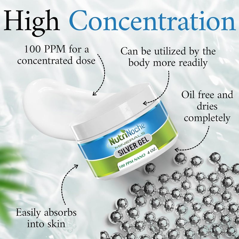 Nutrinoche Nano Silver Gel Advanced Colloidal Silver Skin Cream Wound Care First Aid Gel Soothing Topical Ointment for Burns Razor Burn and Sunburn Irritations Unscented 4 Oz Jar - Image 5