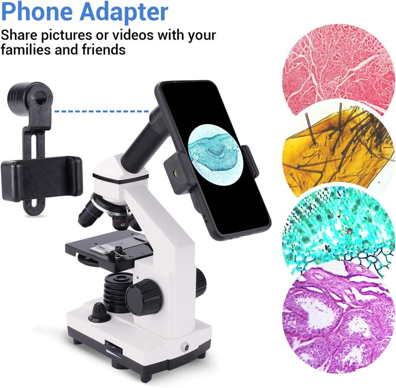HUTACT Microscope,Compound Monocular Microscope 40X-2000X for Kids,Adults and Students, Precision Biological Science Education with Kits Adults - Image 2