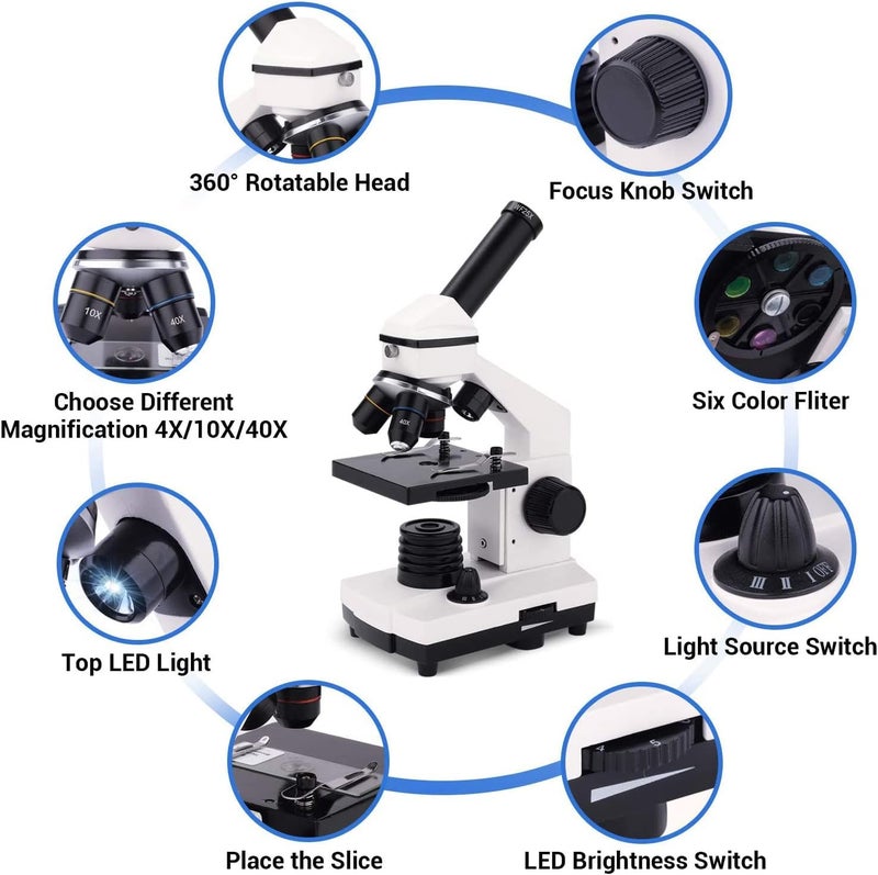 HUTACT Microscope,Compound Monocular Microscope 40X-2000X for Kids,Adults and Students, Precision Biological Science Education with Kits Adults - Image 4