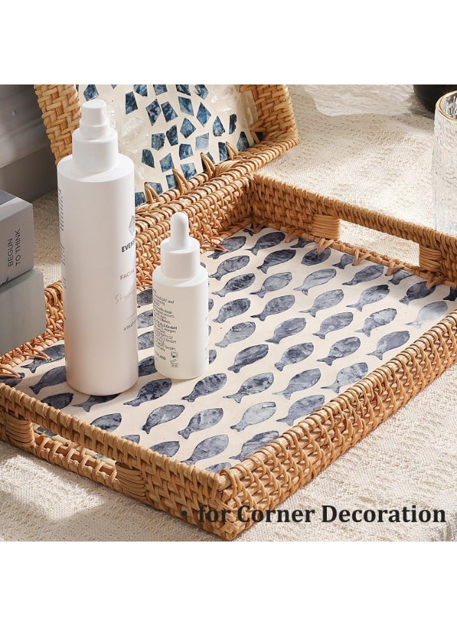 Generic Rattan Tray with Mother of Pearl Inlay, Display Wicker Basket with Handles, Rectangle Serving Tray for Bread Fruit Coffee Decoration and Daily Necessity  - Image 4