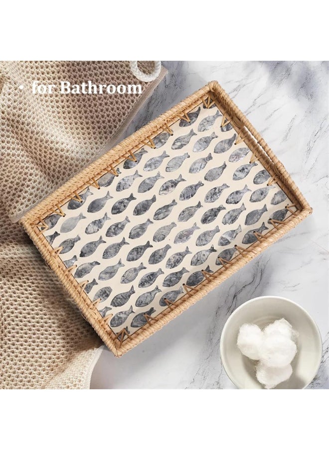 Generic Rattan Tray with Mother of Pearl Inlay, Display Wicker Basket with Handles, Rectangle Serving Tray for Bread Fruit Coffee Decoration and Daily Necessity  - Image 5