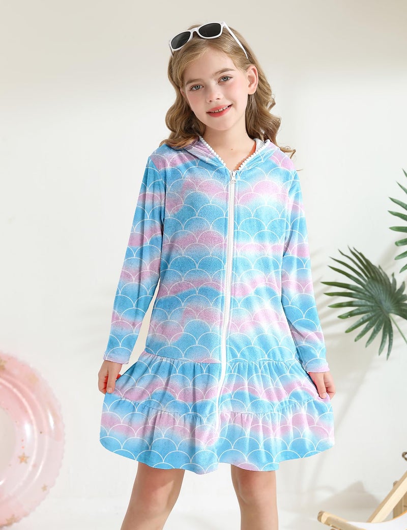 LUCKYGAL Girls Swimsuit Cover Up Kids Long Sleeve Swim Coverup Mermaid Zip-Up Beach Clothes,3t 4t - Image 2
