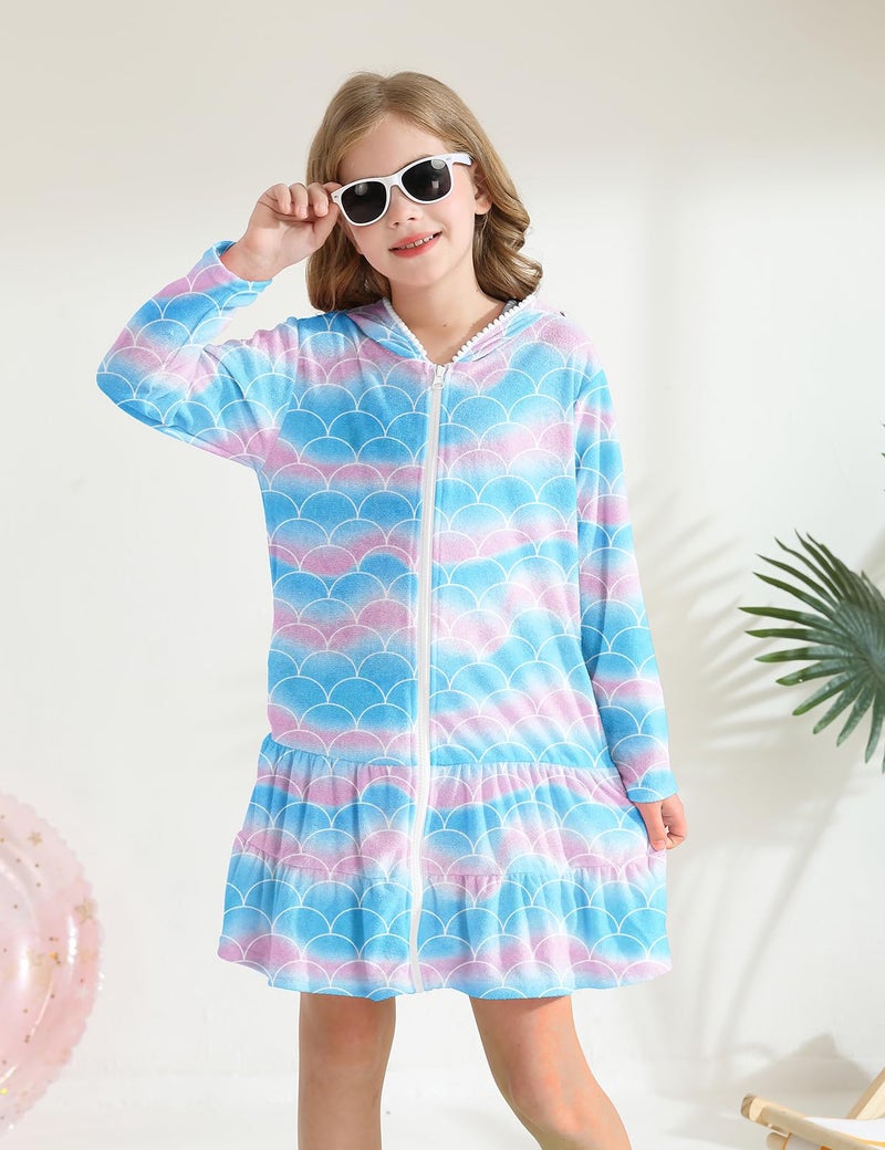 LUCKYGAL Girls Swimsuit Cover Up Kids Long Sleeve Swim Coverup Mermaid Zip-Up Beach Clothes,3t 4t - Image 3