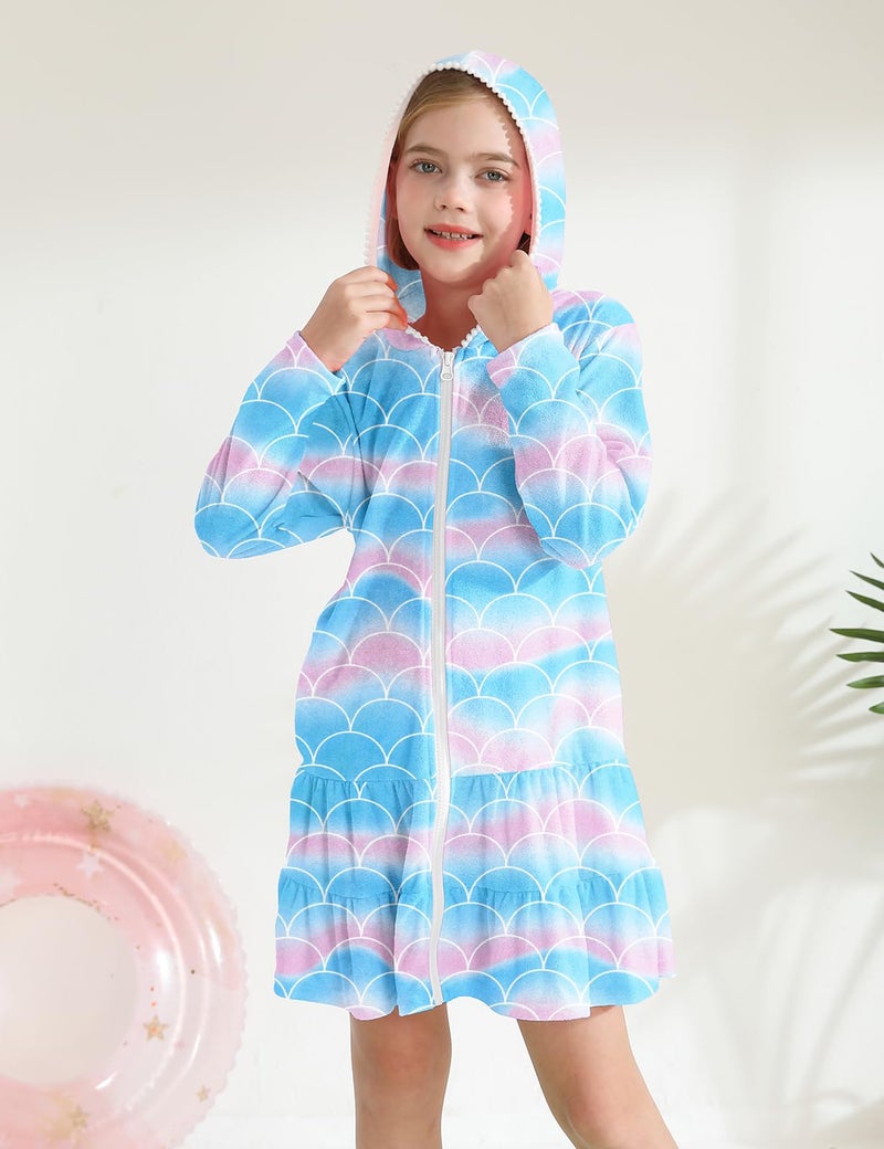 LUCKYGAL Girls Swimsuit Cover Up Kids Long Sleeve Swim Coverup Mermaid Zip-Up Beach Clothes,3t 4t - Image 4