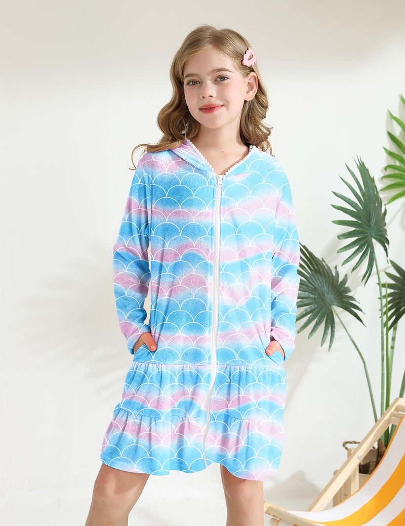 LUCKYGAL Girls Swimsuit Cover Up Kids Long Sleeve Swim Coverup Mermaid Zip-Up Beach Clothes,3t 4t - Image 5