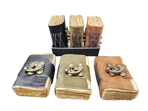 Modest Goods [Set of 3] Handmade Mini Leather Journals - Tiny Vintage Scrapbooks, Pocket Artist Sketchbook, small leatherbound Unlined Notebook journal, gift for artists, writers, and scrapbooking on the go gifts. - Image 1