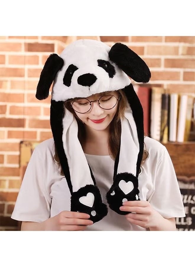 Realfrog Animal Panda Hat with Ears Moving Jumping Pop Up Beating Plush Ear Panda Hat  - Image 2
