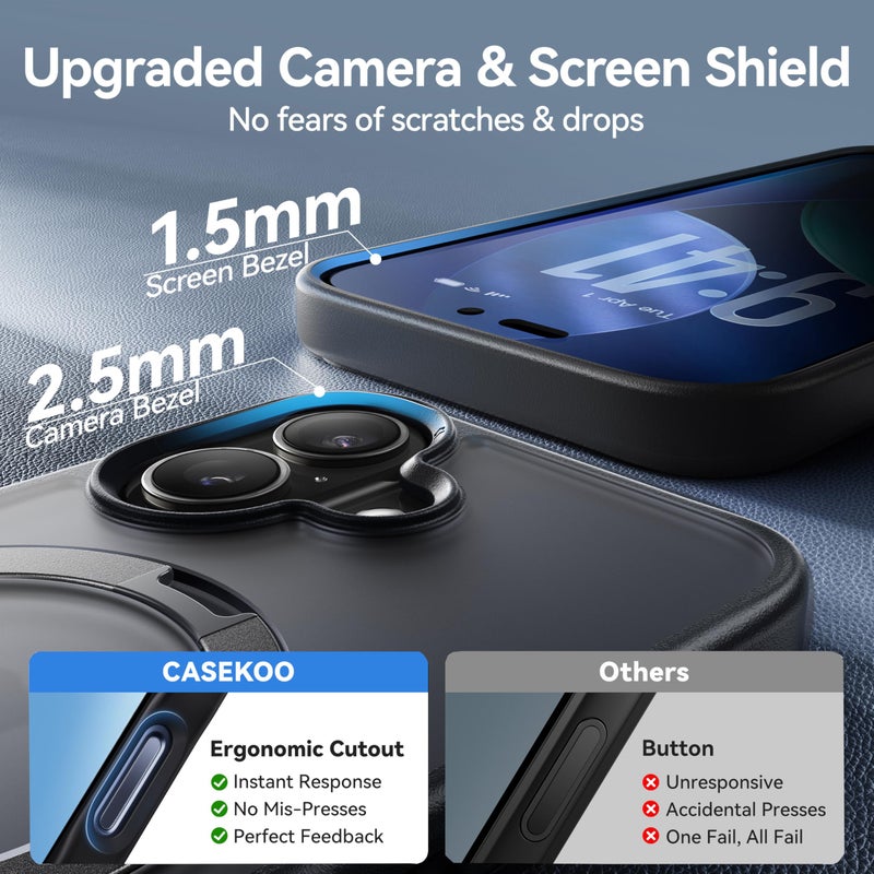 CASEKOO Ultra-Magnetic Stand for iPhone 17 Case [Military Drop Protection] [Compatible with MagSafe] Shockproof Translucent Slim Matte for iPhone 17 Phone Case with Ring Holder 6.3 Inch, Black - Image 5