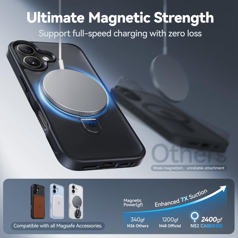 CASEKOO Ultra-Magnetic Stand for iPhone 17 Case [Military Drop Protection] [Compatible with MagSafe] Shockproof Translucent Slim Matte for iPhone 17 Phone Case with Ring Holder 6.3 Inch, Black - Image 2