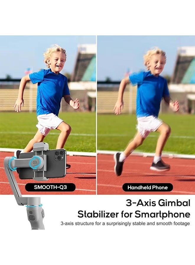 زيون Zhiyun Smooth Q3، مثبت انحراف ثلاثي المحاور للهواتف الذكية مع ضوء ملء وحامل ثلاثي القوائم، بدء تلقائي دوللي-تكبير زمني، محمول وقابل للطي، التحكم بالإيماءات، Android وiPhone Gimbal - Image 5