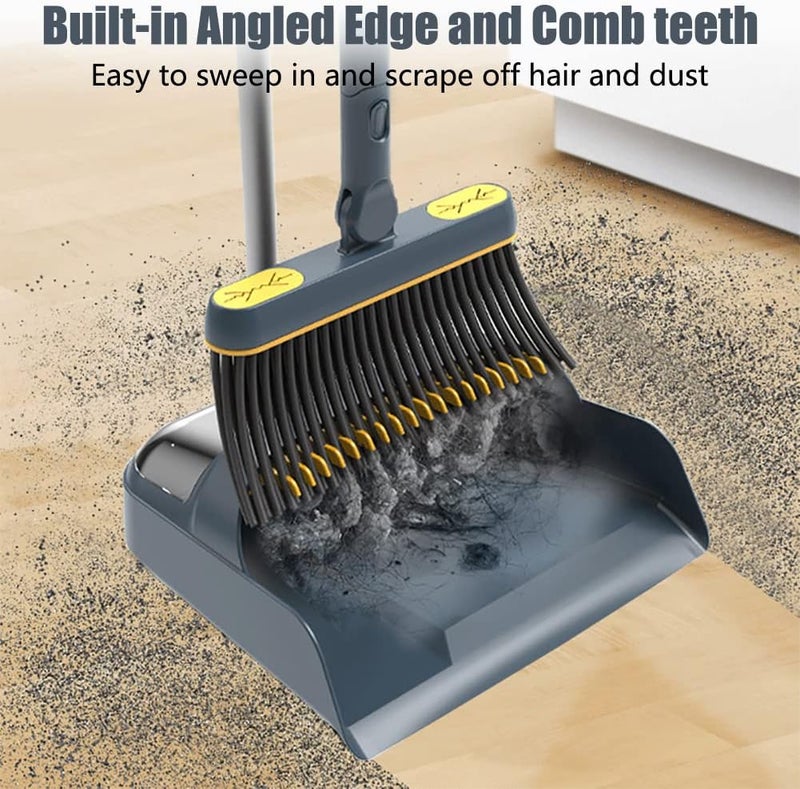 Angju Broom and Dustpan Set for Home, Long Handle Lightweight 180 Degree Rotating Broom Set Indoor, with Cloth Gripper for Kitchen Home Office Lobby Floor Sweeping - Image 4