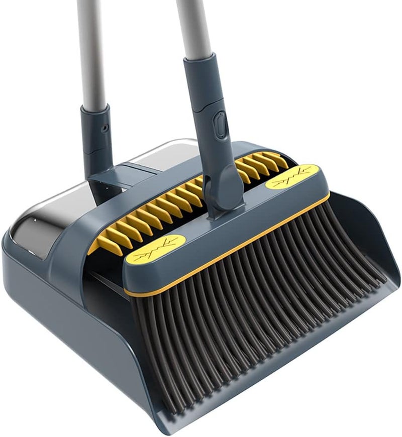 Angju Broom and Dustpan Set for Home, Long Handle Lightweight 180 Degree Rotating Broom Set Indoor, with Cloth Gripper for Kitchen Home Office Lobby Floor Sweeping - Image 1