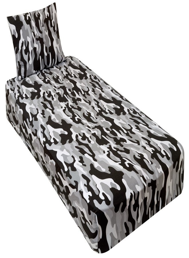 Gilbins Jersey Knit 2 pc Camp Size Sheet & Pillowcase Black Camouflage - Image 2