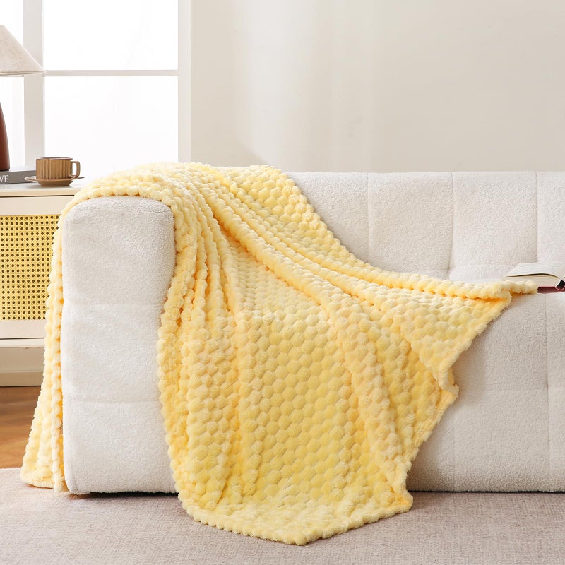 Bnuitland Light Yellow Flannel Throw Blanket (50X40 inches), 300 GSM Fleece Cozy Warm Soft Lightweight Bed Sofa Blanket for Babys and Pets, Suitable for All Seasons - Image 2