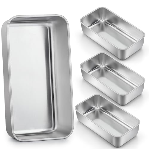 LIANYU 4 Pack Loaf Pans for Baking Bread, 9x5 Inch Bread Pan, Stainless Steel Meatloaf Baking Loaf Tin for Homemade Banana Sourdough, Dishwasher Safe - Image 1