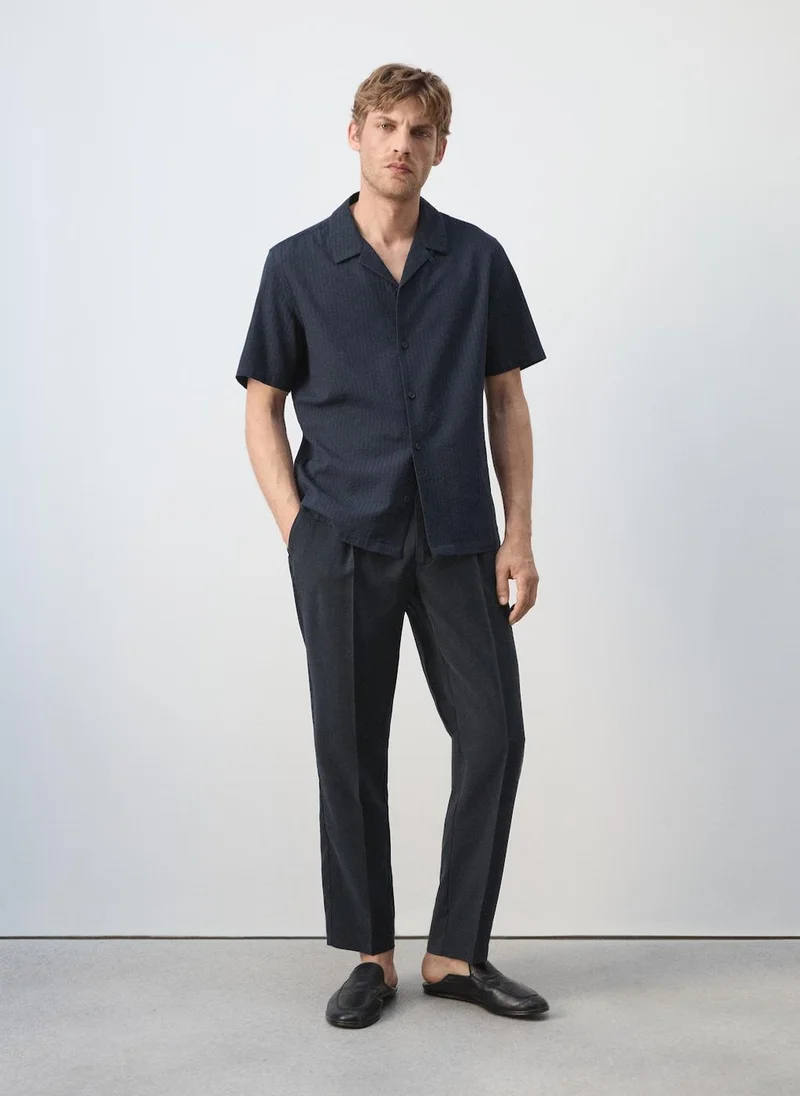Mango Man 56-NAVY 100% Cotton Shirt With Embroidered Details for Men | Best Price UAE