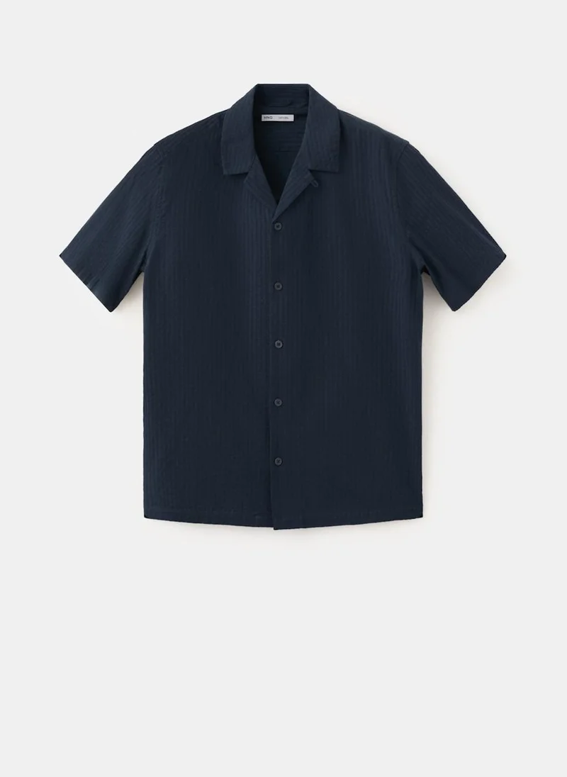 Mango Man 56-NAVY 100% Cotton Shirt With Embroidered Details for Men | Best Price UAE