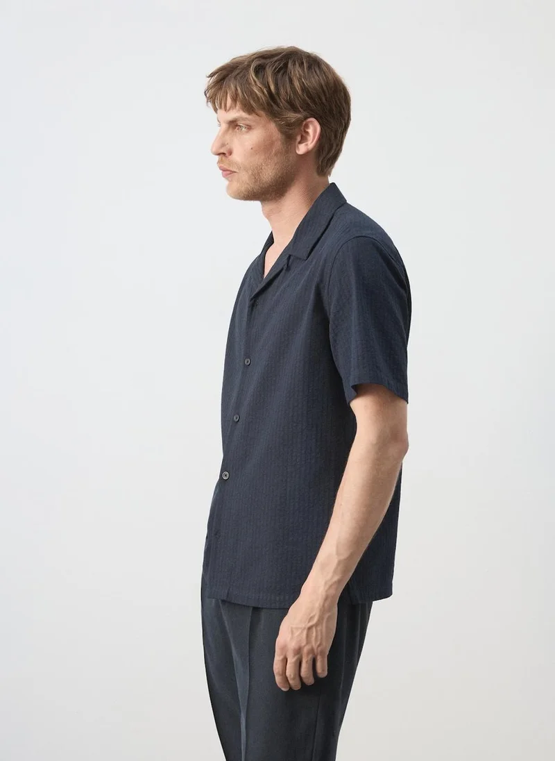 Mango Man 56-NAVY 100% Cotton Shirt With Embroidered Details for Men | Best Price UAE