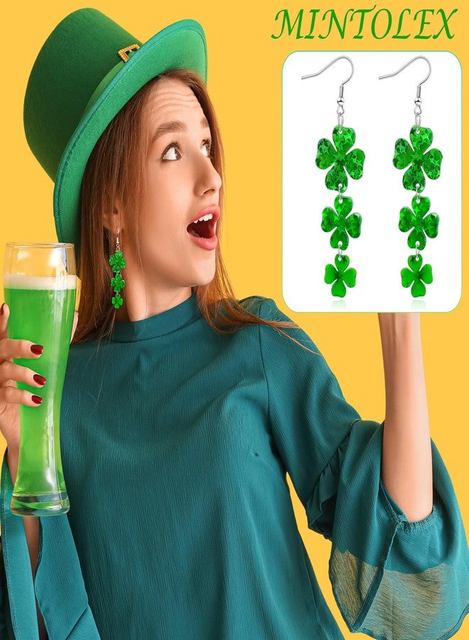 Mintolex St Patrick’s Day Shamrock Earrings for Women Green Clover Drop Dangle Earrings Festive Acrylic St Patrick’s Day Jewelry Accessories, 4-Leaf Clover - Image 2