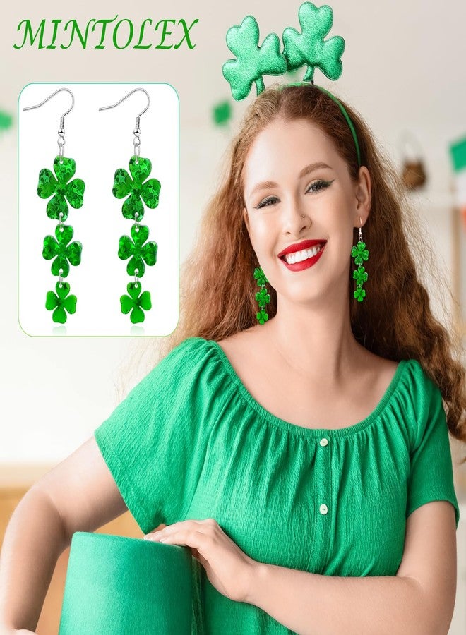 Mintolex St Patrick’s Day Shamrock Earrings for Women Green Clover Drop Dangle Earrings Festive Acrylic St Patrick’s Day Jewelry Accessories, 4-Leaf Clover - Image 4