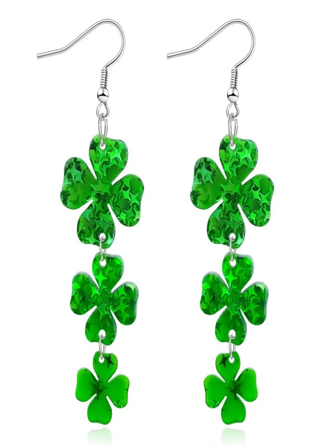 Mintolex St Patrick’s Day Shamrock Earrings for Women Green Clover Drop Dangle Earrings Festive Acrylic St Patrick’s Day Jewelry Accessories, 4-Leaf Clover - Image 1