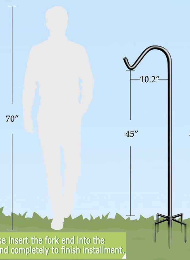 Garbuildman 60 Inch Tall Shepherd Hooks with 5-Forked Base, Adjustable Heavy Duty Bird Feeder Pole Stand Hanger for Outdoor, Shiny Black, 2 Pack - Image 4