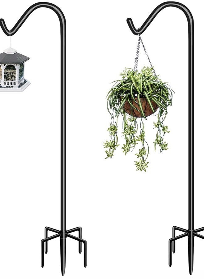 Garbuildman 60 Inch Tall Shepherd Hooks with 5-Forked Base, Adjustable Heavy Duty Bird Feeder Pole Stand Hanger for Outdoor, Shiny Black, 2 Pack - Image 1