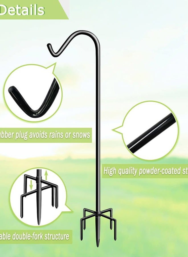 Garbuildman 60 Inch Tall Shepherd Hooks with 5-Forked Base, Adjustable Heavy Duty Bird Feeder Pole Stand Hanger for Outdoor, Shiny Black, 2 Pack - Image 2