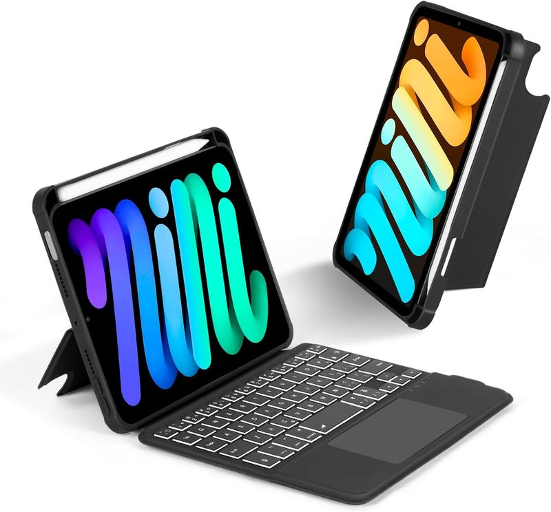 MICROWARE Case with Trackpad Keyboard Compatible for iPad mini 7th(A17 Pro, 2024)/6th Generation 8.3 inch,7-Color Backlit Wireless Keyboard Magnetic Detachable Multi-Angle Stand Cover - Image 1