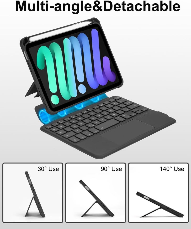 MICROWARE Case with Trackpad Keyboard Compatible for iPad mini 7th(A17 Pro, 2024)/6th Generation 8.3 inch,7-Color Backlit Wireless Keyboard Magnetic Detachable Multi-Angle Stand Cover - Image 5